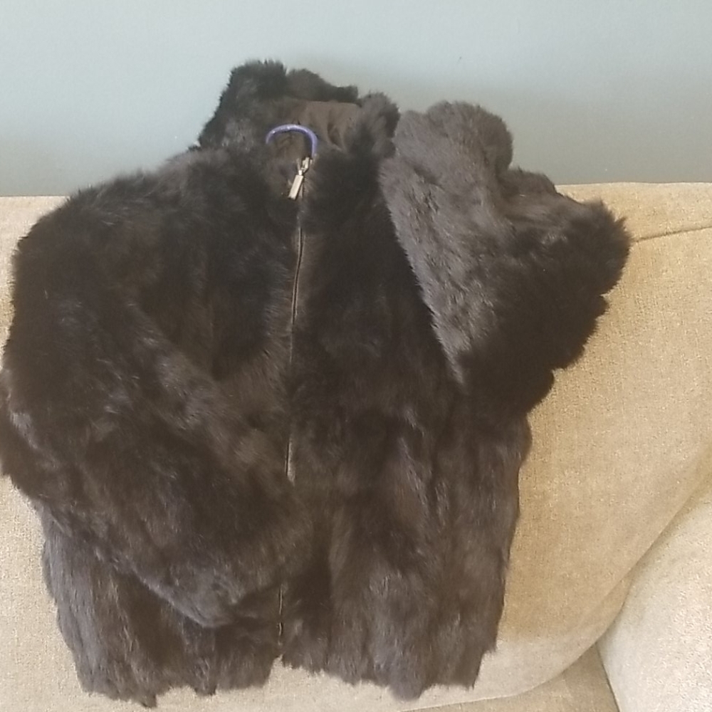 Genuine rabbit fur baseball jacket.